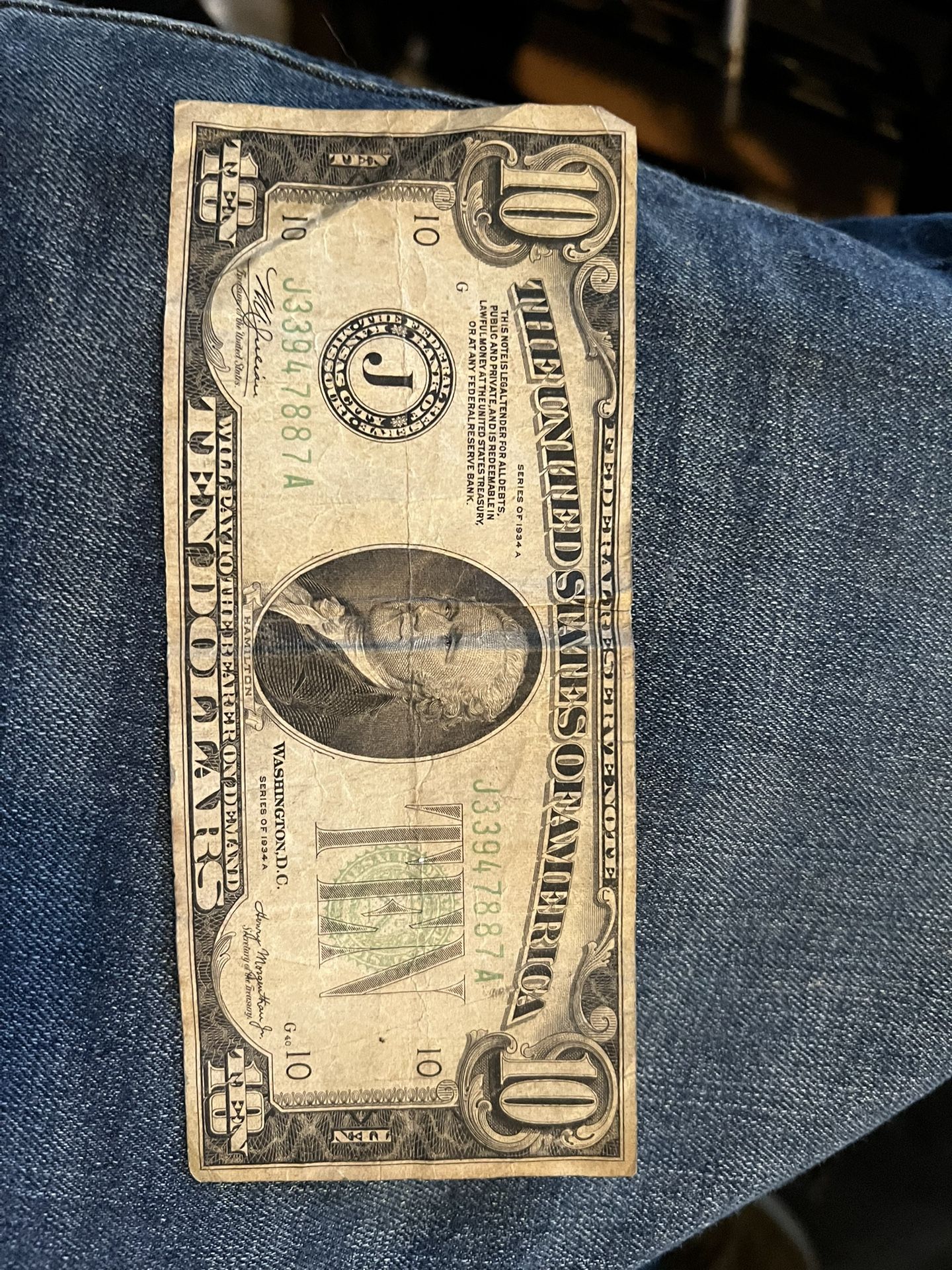 1934 A FRN Kansas City $10 Dollar Bill