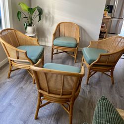 4 Vintage Rattan Barrel Back Arm Chairs | Accent Chairs