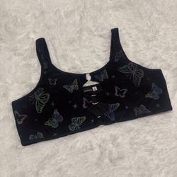New 1x black butterfly crop tank top festival rave light reflective boho cut out