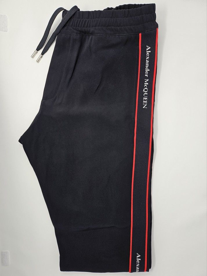 Alexander McQueen M 48 Black Red Taped Joggers Athleisure Kevin Hart Swetpants
