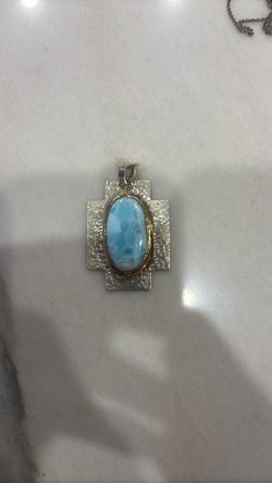 Larimar Stone Silver and Gold Pendant