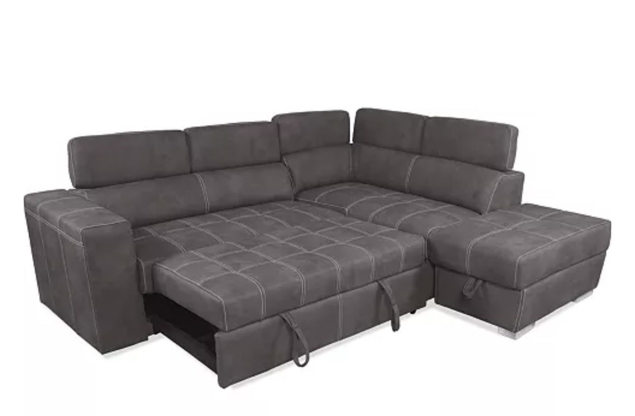 Yarrin 122" 3-Pc. Fabric Sleeper Sectional Sofa with Articulating Headrests $300