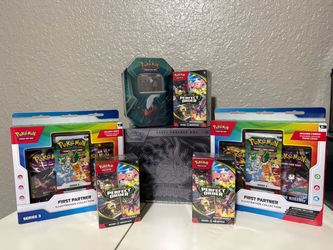 Pokemon TCG 3x Perfect Order Booster Bundle, Pitch Black ETB , Dark Rai Promo tin, 2x First Partner Illustration Collection Series 3