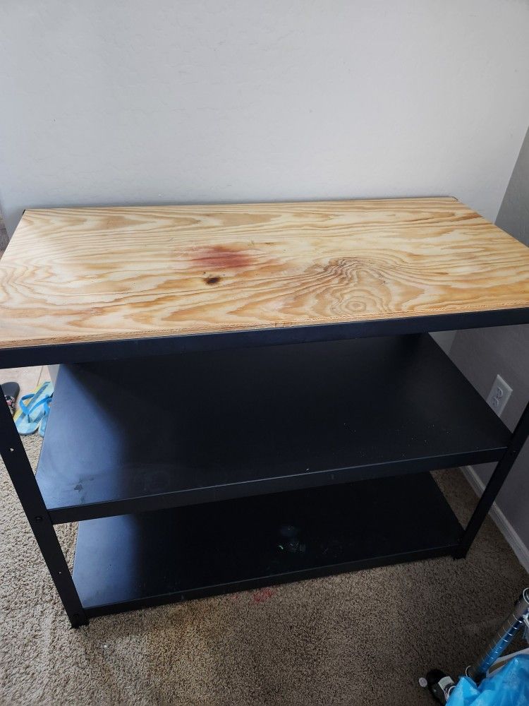 IKEA Wood + Metal Work Table – 2 Shelves, 43x23x34.5”