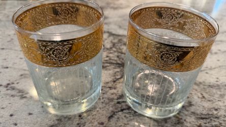 Vintage Culver Tyrol 22 Carat Gold Double Old Fashioned Lowball Rocks Glasses - XLNT Cond