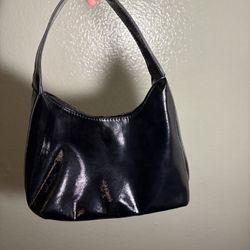 Black Faux Leather Shoulder Bag