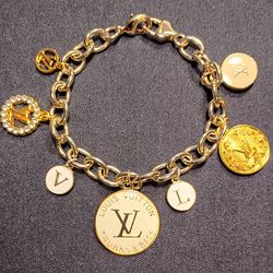 Gold and Silver Vintage Cable Chain Charm Bracelet
