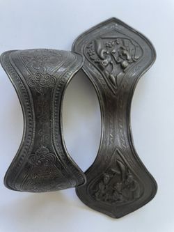 Chinese Hair Ornaments, Silver Repoussee -2 Piece