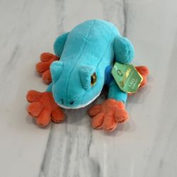 FAO Schwarz Blue Frog Plushie With Original Tag