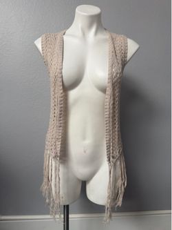 Beige Crochet Fringe Vest