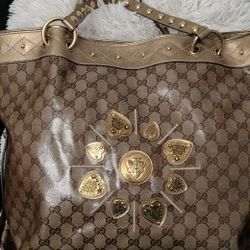 Gucci Metallic Gold GG Crystal Coated Canvas Studded Irina Tote

