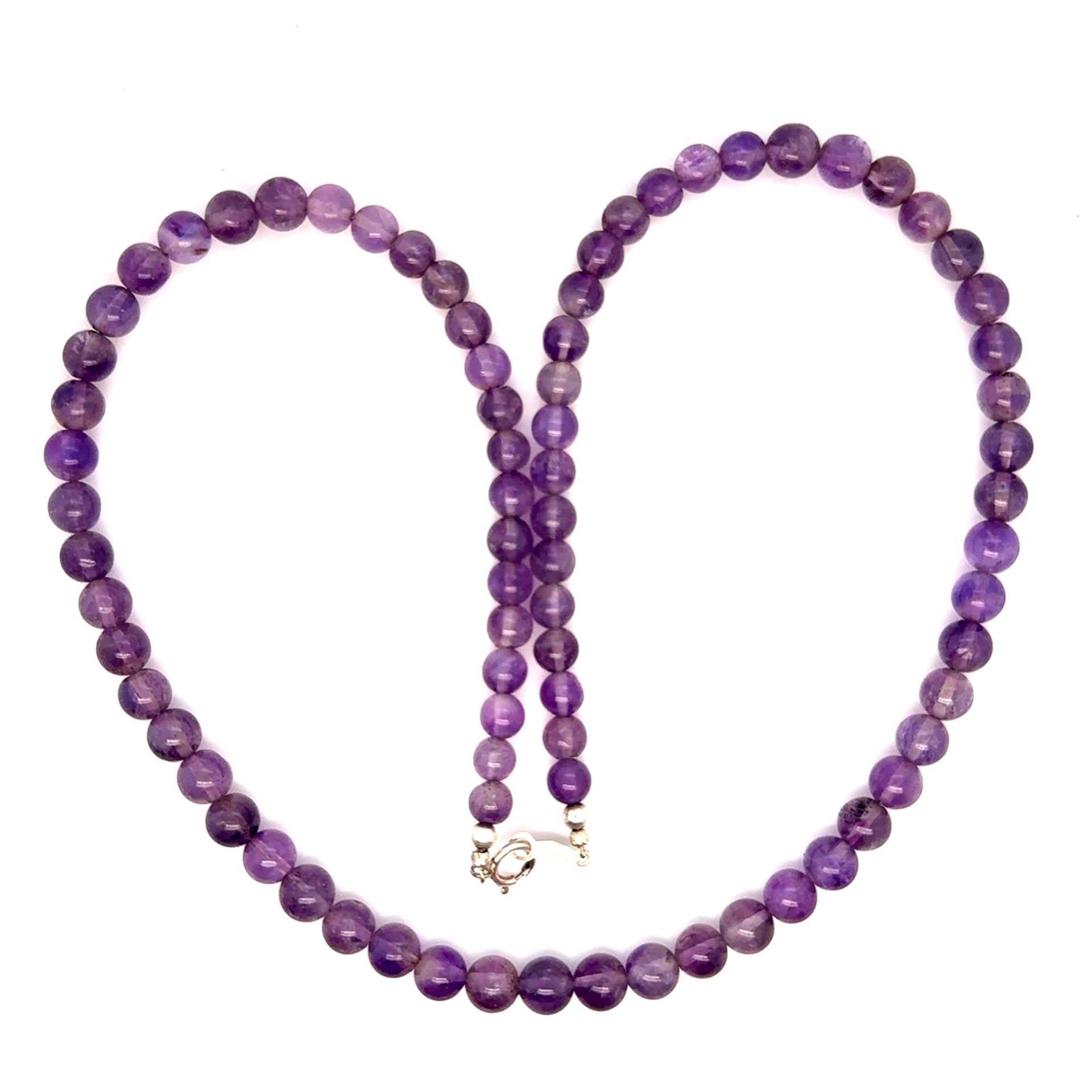 Silver 925 Clasps Amethysts Beaded Necklace