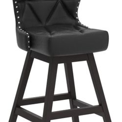 Only 1 Counter Height Bar Stool 26" H Swivel Bar Stool with Back, Faux Leather Counter Stool, Solid Wood Legs, Retro Upholstered Barstools 