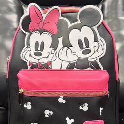 Mickey And Minnie Mouse Black And Pink Backpack NEW
