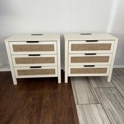 BRAND NEW!!! 3 Drawer White/Ivory Rattan Nightstands/End Tables