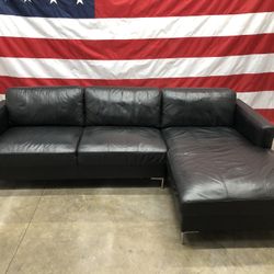 Free Delivery - Black Leather 2 Piece Sectional Couch 