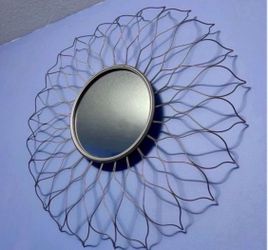 Round Wall Mirror with Metal Petal Frame