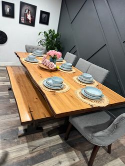 Live Edge Wood Dining Table with Bench