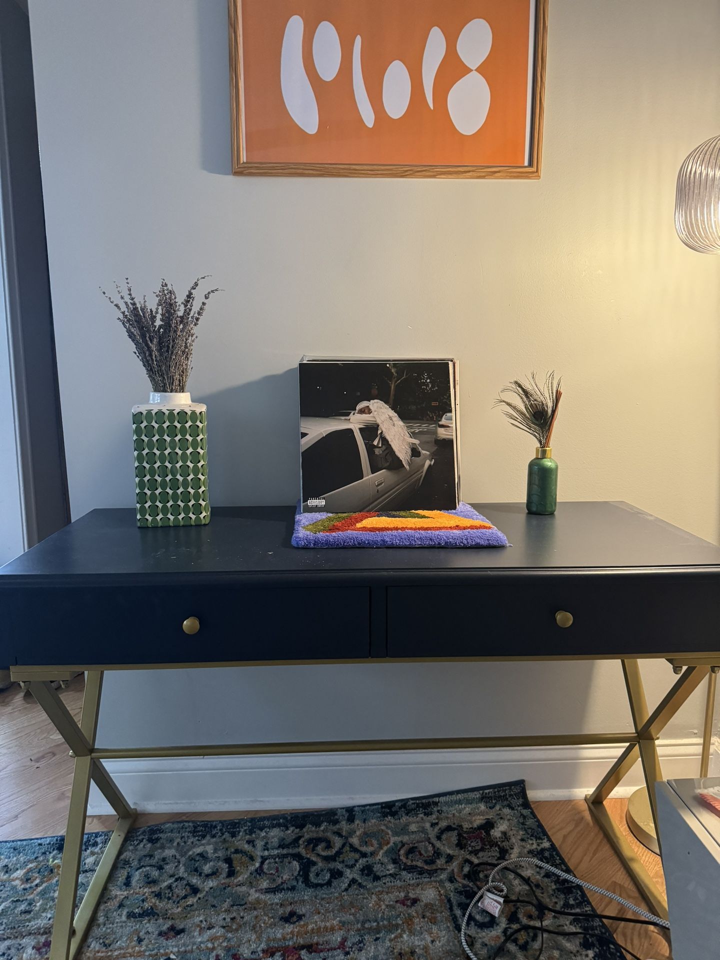 Navy desk With Gold legs