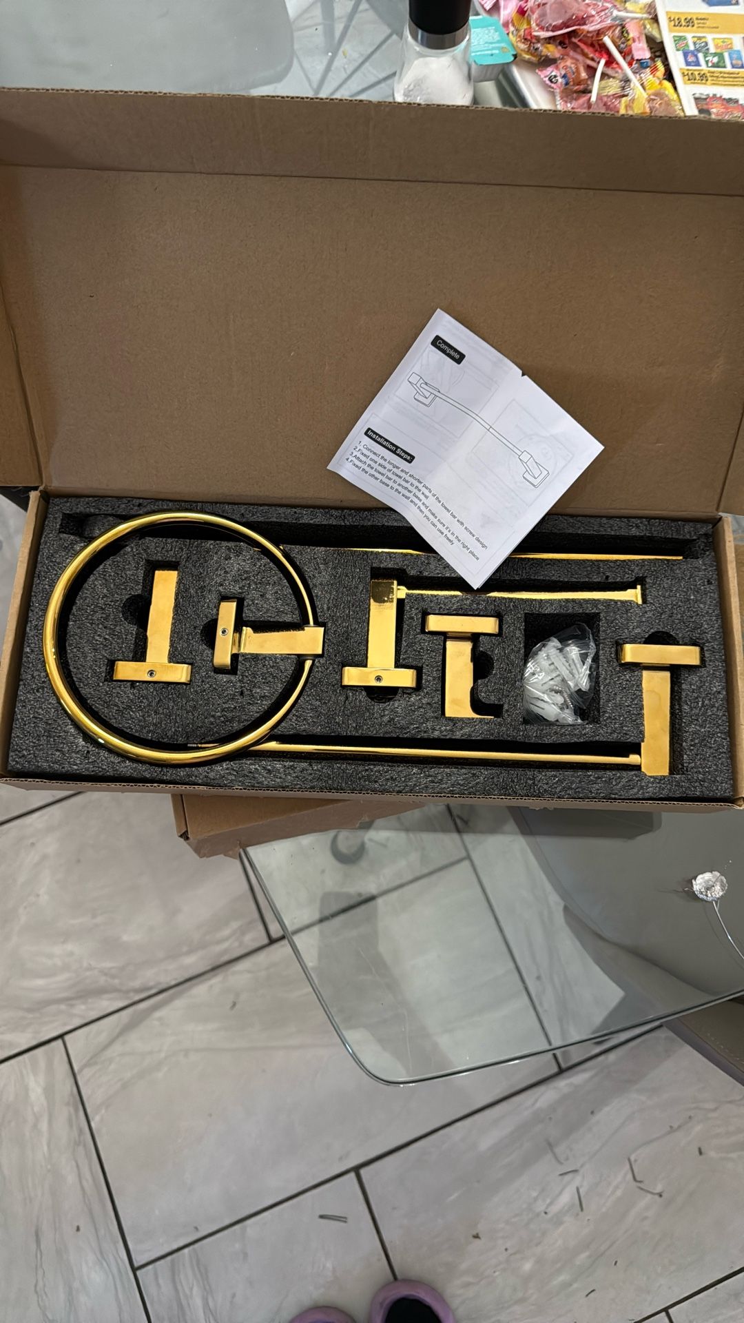 Brand New Gold Bathroom Hardware Towel Rod And Ring Hook And Toilet Paper Holder