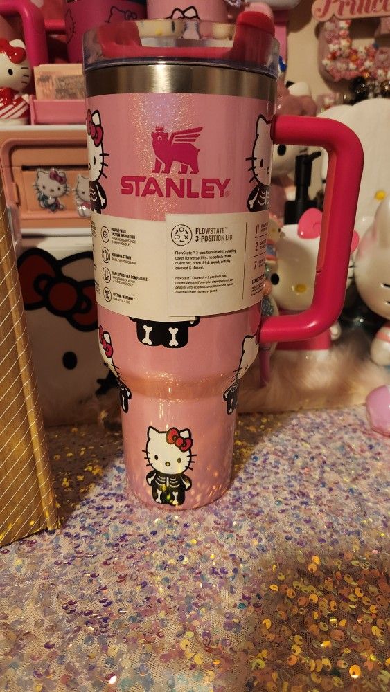 Hello Kitty Stanley 40oz Limited Edition Light Pink Skeleton Kitty Tumbler