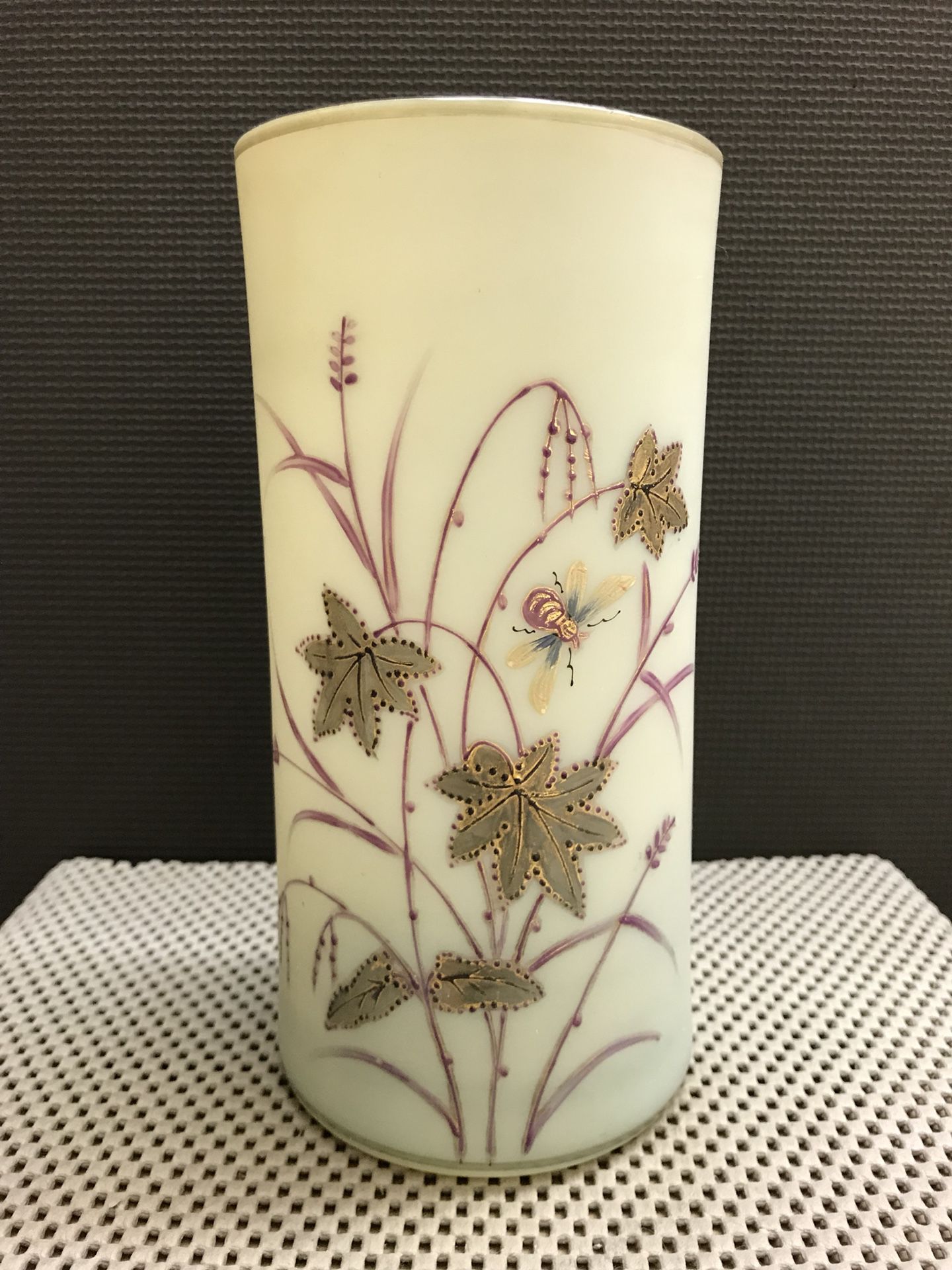 Antique Hand Painted Floral Art Glass Vase