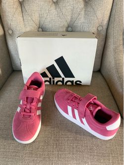 Adidas VL COURT 3.0 EL C pink suede shoes for girls. Size 3