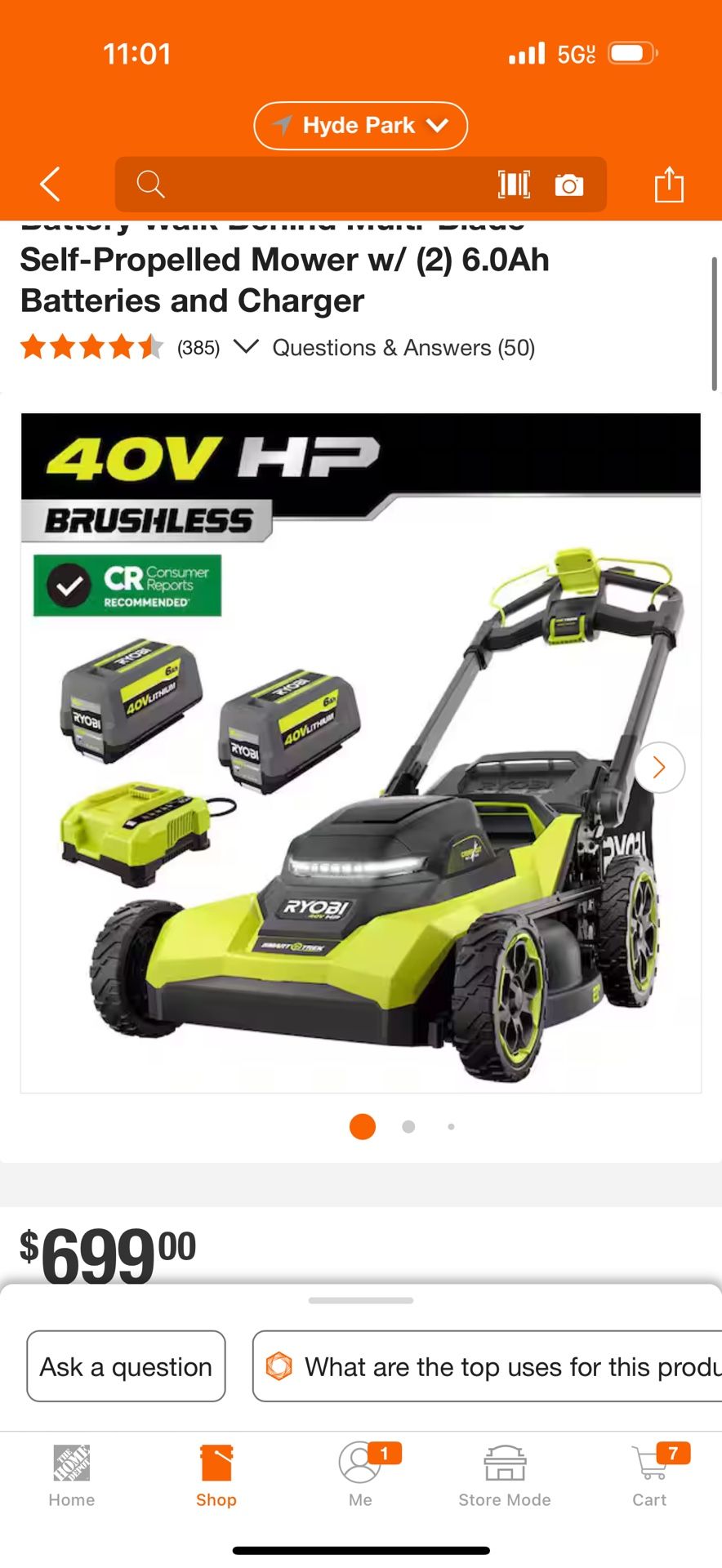40V HP Brushless 21 in. Cordless Battery Walk Behind Multi-Blade Self-Propelled Mower w/ (2) 6.0Ah Batteries and Charger