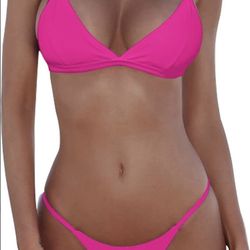 NEW Jolefille Sexy Triangle Bikini Brazilian Cheeky High Cut Swimsuit Rose Small