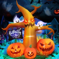 New Halloween 8ft tall Inflatable Dead Tree with Pumpkins and Ghosts