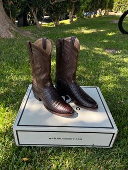Rujo Chocolate Brown Caiman Belly Cowboy Boots