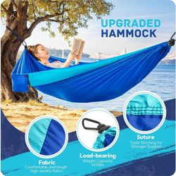 New Blue Nylon Lightweight Portable Double Hammock 