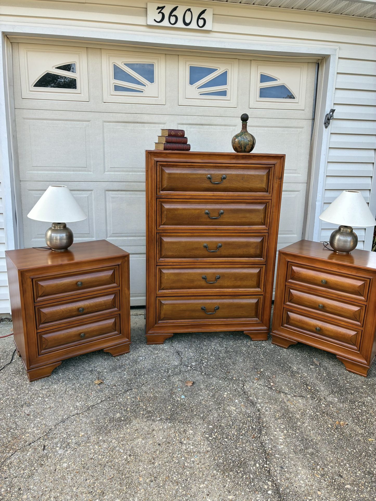 Beautiful Five Drawer Dresser And Two Three Drawer Nightstands