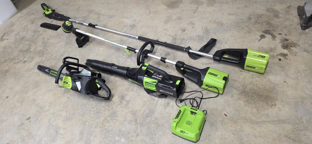 Greenworks 80v Trimmer / Chainsaw / Pole Saw / Leaf Brower ($100 Each or ALL 4 FOR $340)