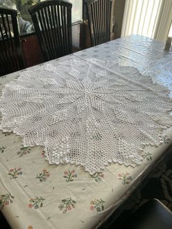 High quality yarn Handmade White Crocheted 38” round Doily Tablecloth