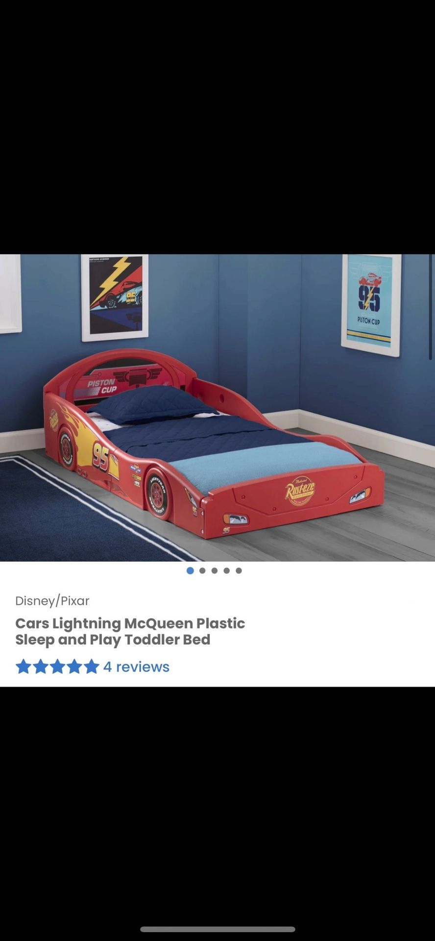 Disney Cars Lightning McQueen Plastic Toddler Bed Frame/ Cars/ Disney/ Toddler/ Kids/ Toys/ Bedroom/ Bed/ Furniture/ New