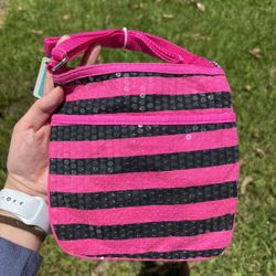 Girls Shoulder Handbag Crossbody Satchel Purse Pink Black Striped Sequin Ages 3+