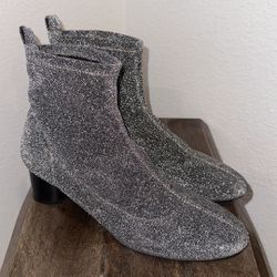 ZARA Shiny Silver/Black Sock Ankle Boots