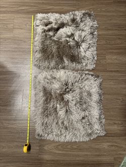 Shaggy Faux Fur Throw Pillow Covers Set of 2 - Beige 18x18
