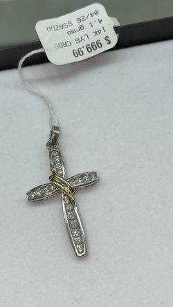 14K White Gold Diamond Cross Pendant