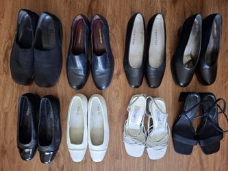 A Lot of 8 Pairs of Size 7 Ladies Classic Genuine Leather Dress Shoes and Synthetic Sandals