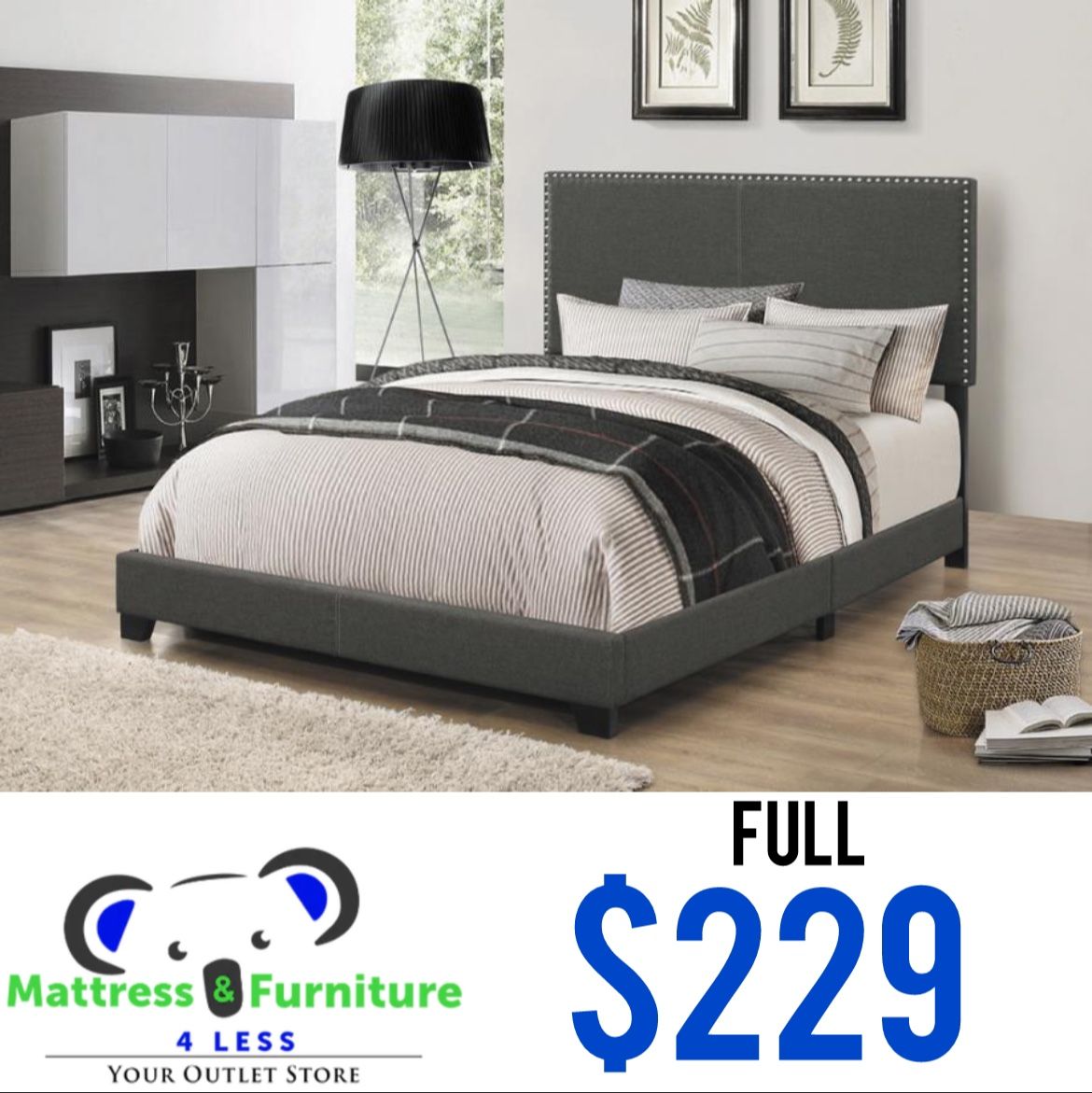 Boyd Upholstered Full Panel Bed Charcoal