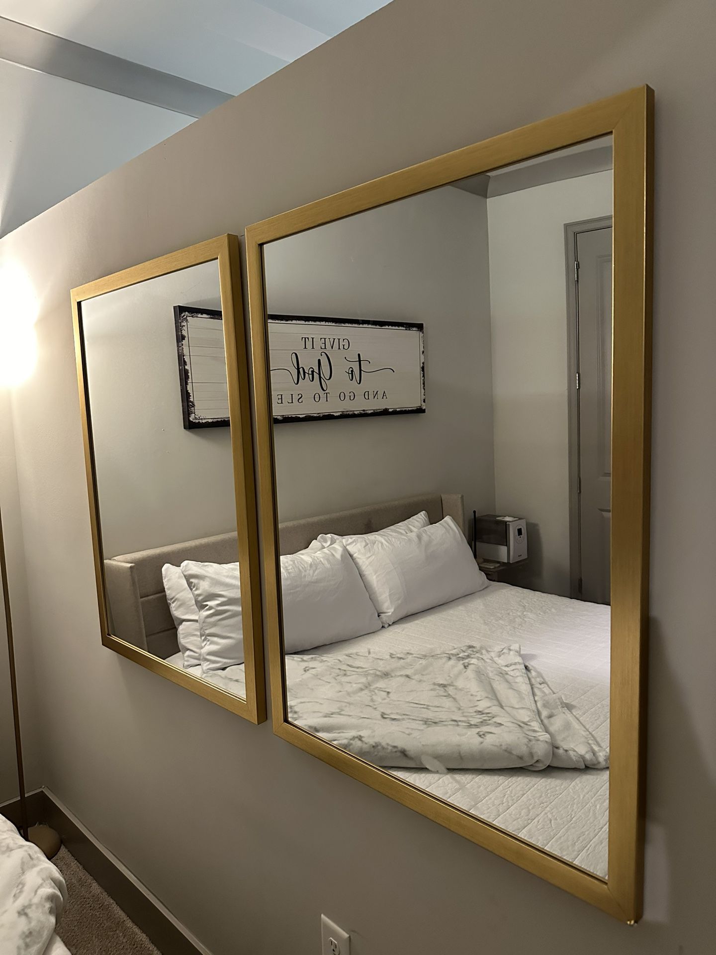 Two 24” X 36” Gold Framed Wall Mirrors