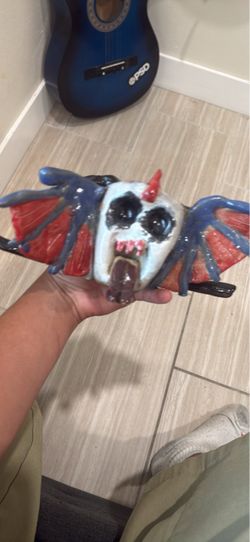 Handmade Painted Demon Bat Sculpture
