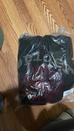 used spider hoodie black red rhinestones