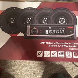 Am/FM Digital Bluetooth Car Stereo & Four 6 1/2 “ 2-way Speakers
