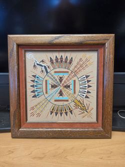 Authentic Navajo Sand Painting Signed Herman Tom