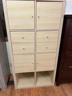 Light Wood Cube Storage Unit with Doors