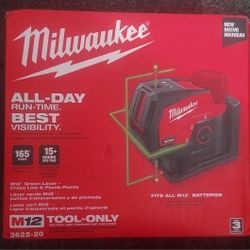Milwaukee M12 Green Cross Line & Plumb Points Laser (3622-20) - NEW