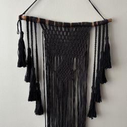 Large Black Macrame Tapestry from Tulum